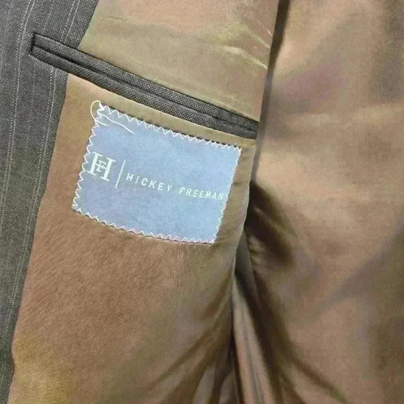 Hickey Freeman Vintage Men's 44R Jacket Sport Coat Wool Cashmere Brown Pinstripe - Picture 12 of 16